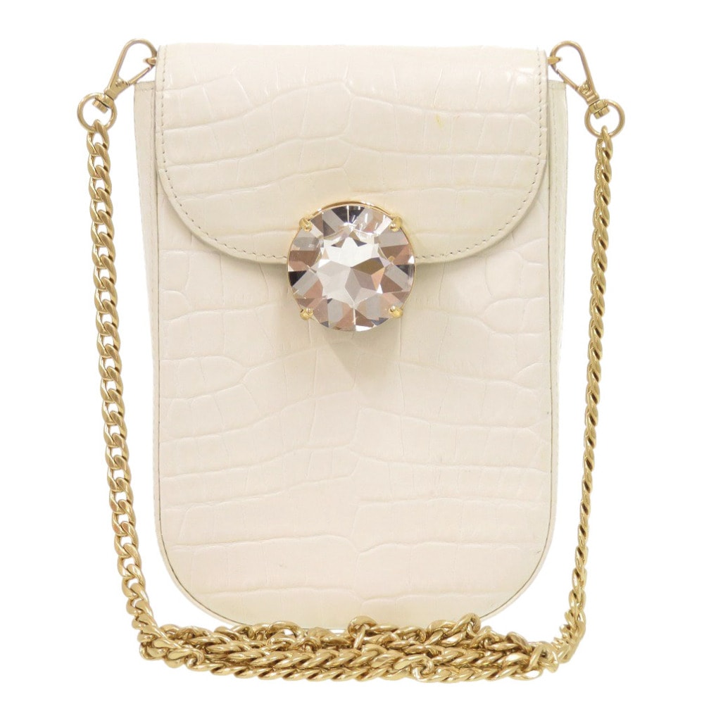 ミュウミュウ    チェーンショルダー レザー  ホワイト   シ