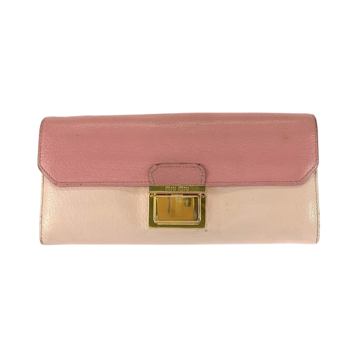 MIUMIU ミュウミュウ バイカラー ピンク ゴールド金具 レザー 長財布 ロングウォレット 506521 【中古】