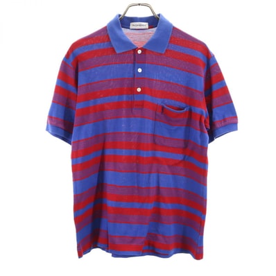 YVES SAINT LAURENT イヴサンローラン 日本製 ボーダー柄 半袖 ポロシャツ LA 赤×ネイビー 鹿の子地