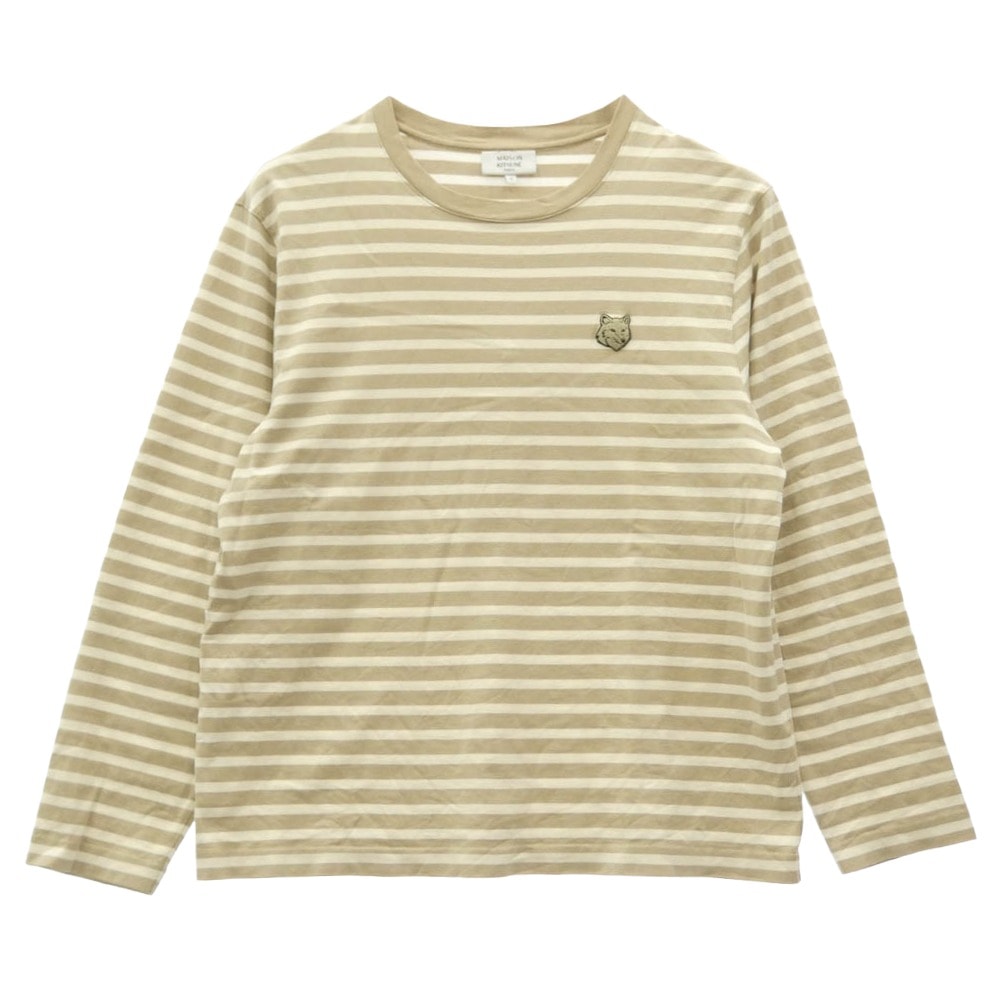 MAISON KITSUNE メゾンキツネ カットソー PM00122KJ0044 Fox Head Striped Long Sleeve T-Shirt ワンポイント 刺繍 ボーダー カットソー ベージュ系 M【中古】