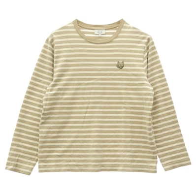 MAISON KITSUNE メゾンキツネ カットソー PM00122KJ0044 Fox Head Striped Long Sleeve T-Shirt ワンポイント 刺繍 ボーダー カットソー ベージュ系 M【中古】