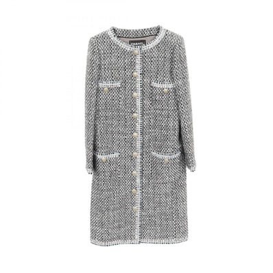 シャネル CHANEL ラメファンタジーツイードジャケット ココマークボタン ノーカラージャケット 衣料品 アウター ナイロン コットン レディース ブラック系 / シルバー系 / マルチカラー 【中古】