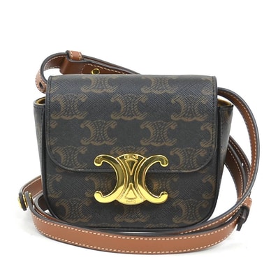 セリーヌ CELINE ショルダーバッグ トリオンフ ミニ クロード PVCコーティングキャンバス ブラウン レディース【中古】 90218a