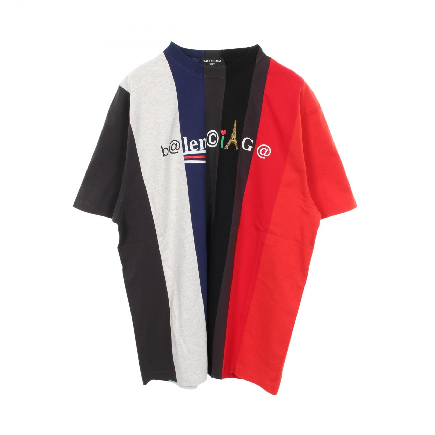 バレンシアガ BALENCIAGA Cut-UP 青山店限定 再構築 半袖Tシャツ 衣料品 トップス コットン メンズ レディース グレー系 / レッド系 / マルチカラー 661591 【中古】