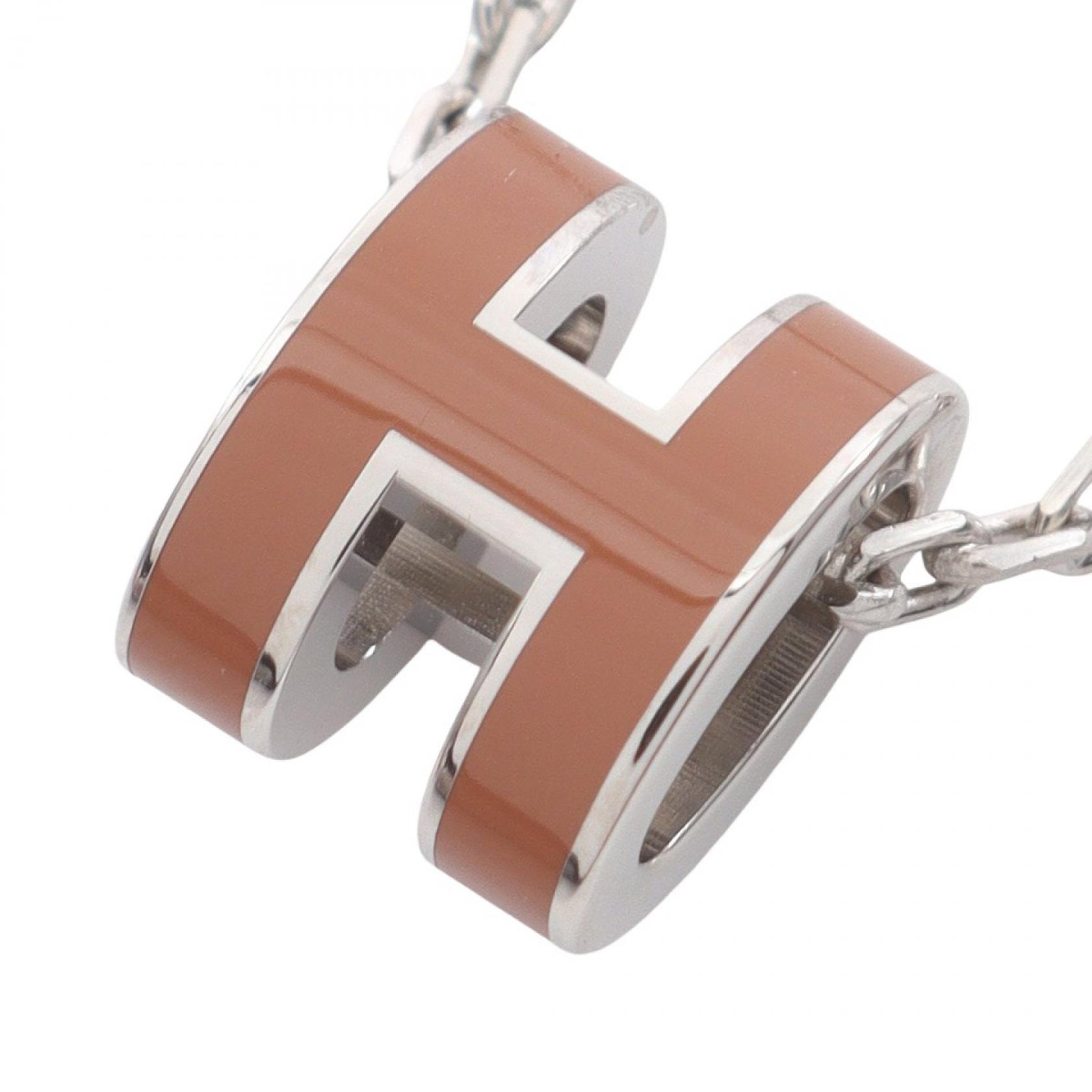 エルメス HERMES MINI POP H ミニポップアッシュ ネックレス ジュエリー ステンレススチール レディース シルバー系 / ブラウン系 【中古】