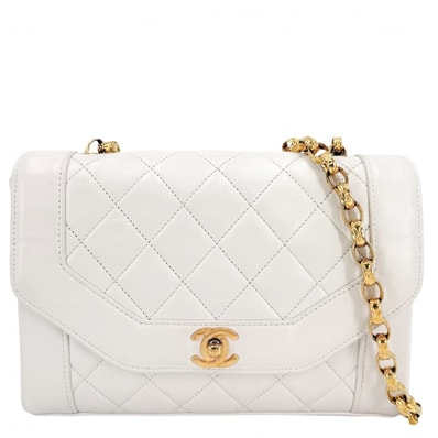 CHANEL シャネル ショルダーバッグ マトラッセ ダイアナ チェーン ココマーク 肩掛け 斜め掛け ターンロック ラムスキン ホワイト 白 ゴールド金具 レディース【中古品】