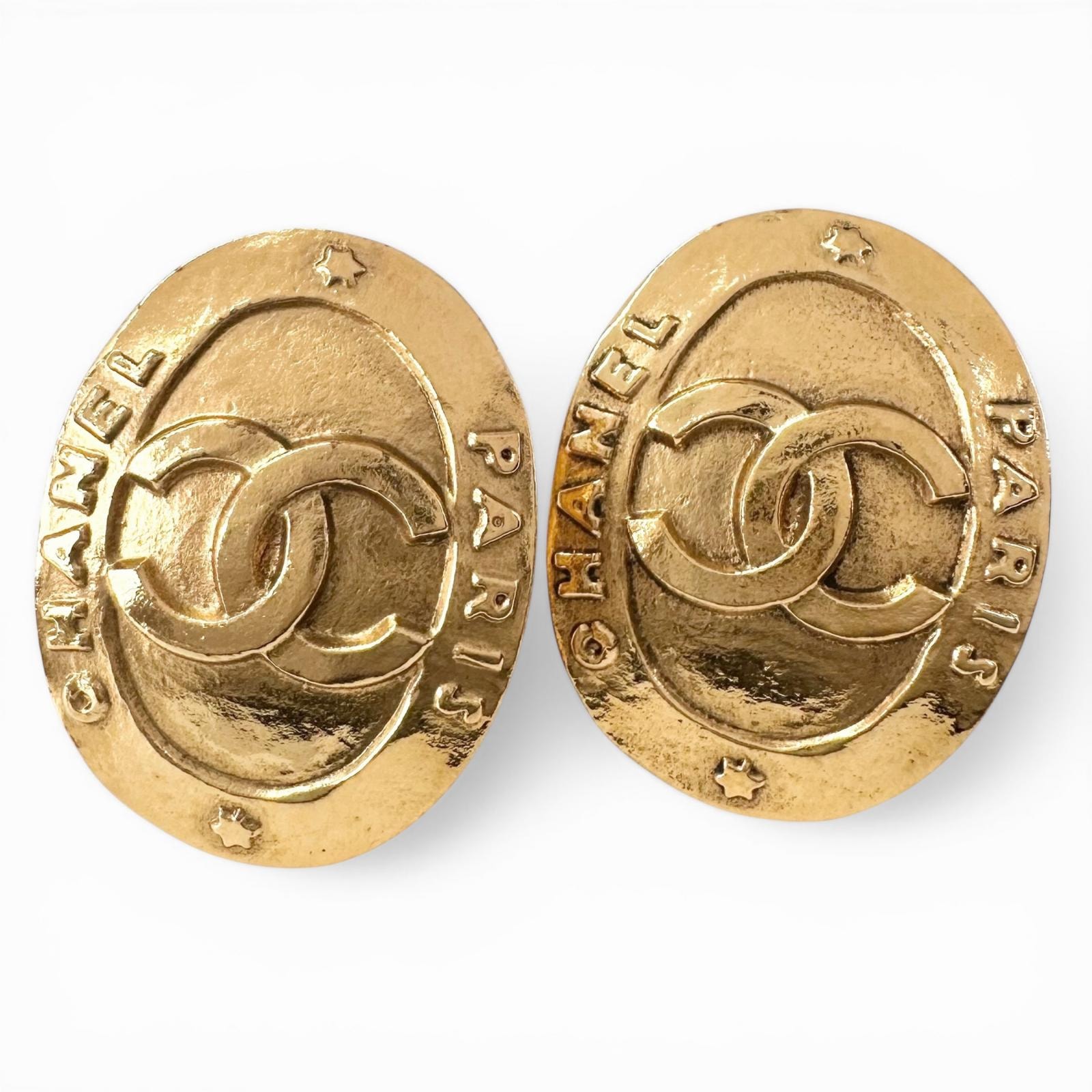 美品 CHANEL シャネル ココマーク オーバル 28/2841 イヤリング ゴールド レディース【中古】