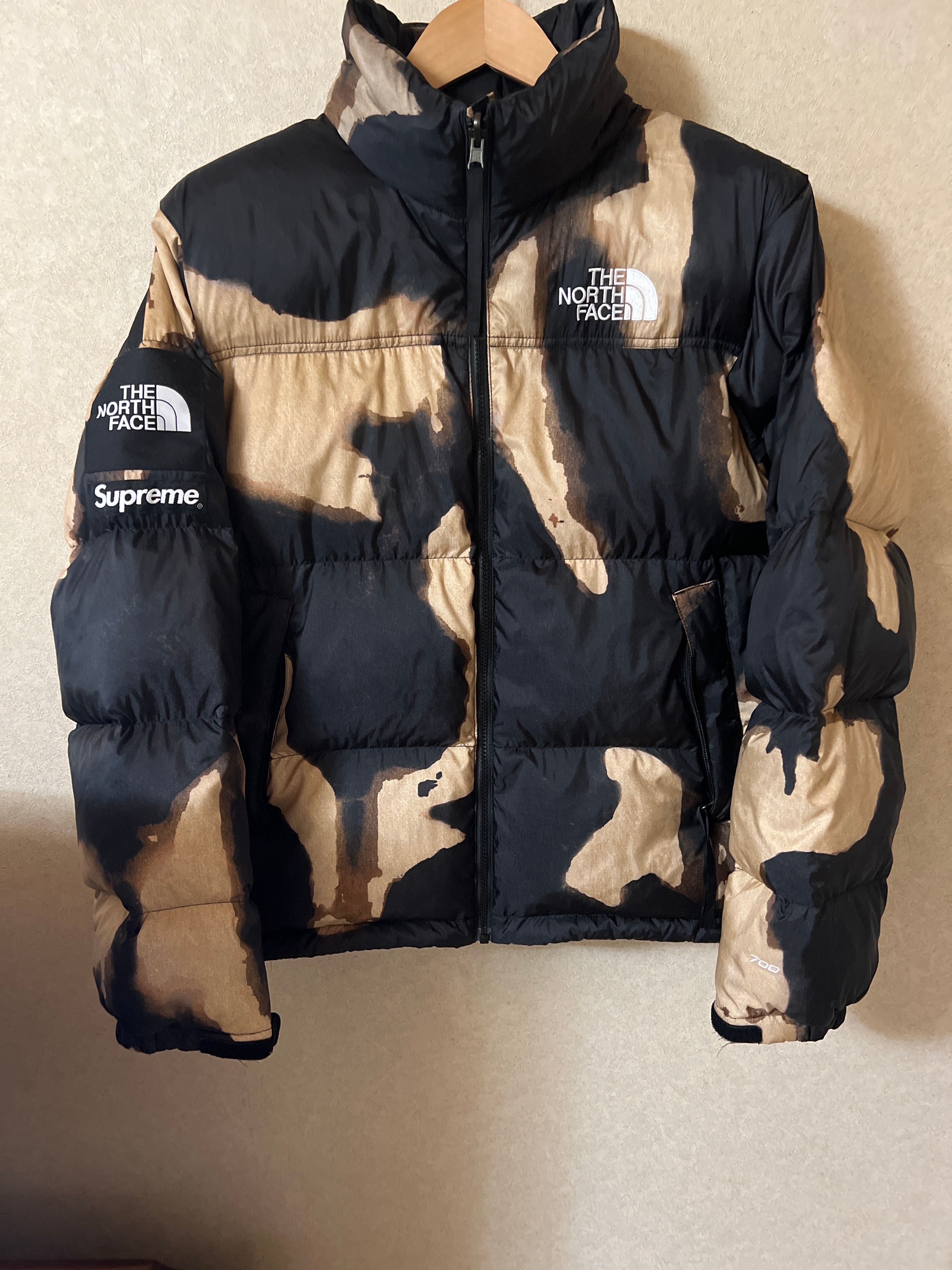 Supreme x The North Face Bleached Denim Print Nuptse Jacket "Black"