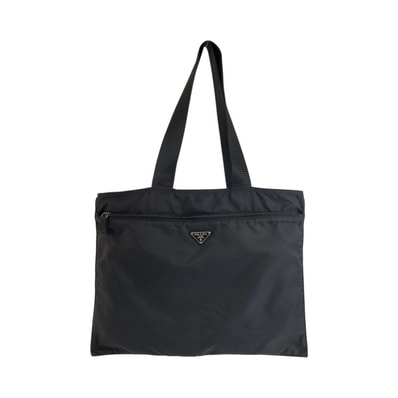美品 PRADA プラダ テスート 三角ロゴプレート ブラック 黒 シルバー金具 ナイロン レザー/ トートバッグ ショルダーバッグ 602936 【中古】