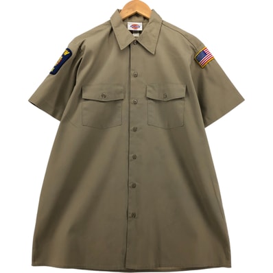古着 80~90年代 ディッキーズ Dickies 星条旗柄 半袖 ワークシャツ ボックスシャツ USA製 メンズL相当 ヴィンテージ/eaa578741