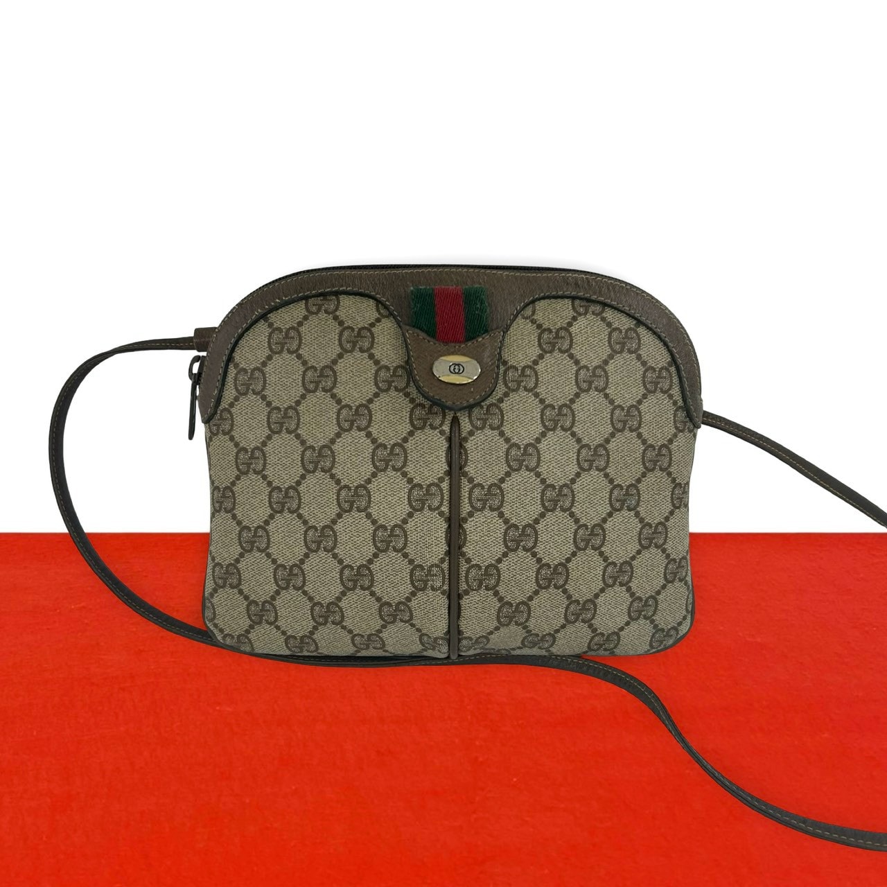GUCCI グッチ シェリーライン GG 柄 ロゴ レザー PVC ショルダーバッグ ブラウン
441-7