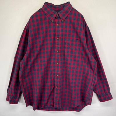 古着 ブルックスブラザーズ Brooks Brothers 長袖シャツ コットン チェック柄 ボタンダウン 胸ポケット XL レッド系 メンズ