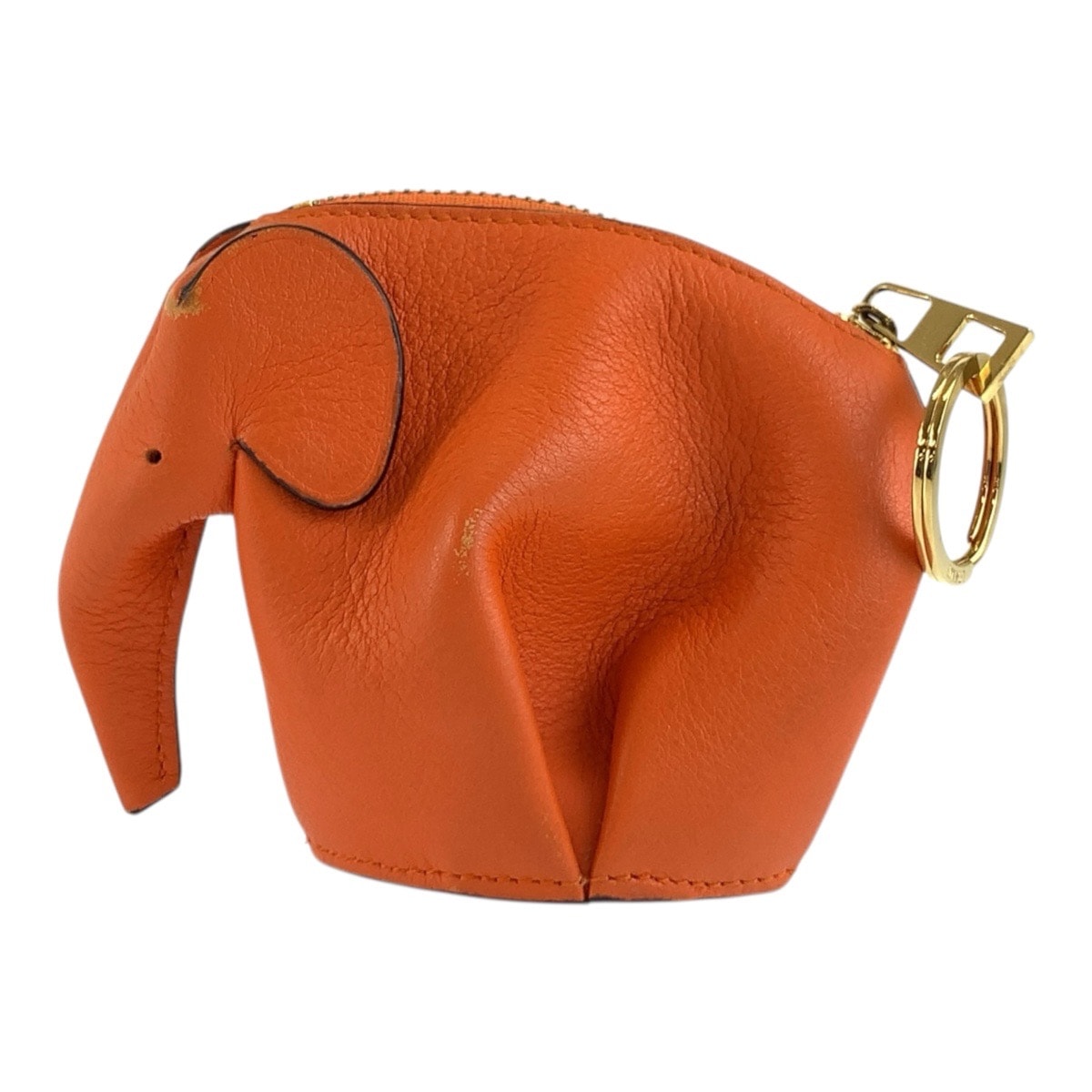 LOEWE ロエベ 像モチーフ オレンジ ゴールド金具 レザー キーホルダー バッグチャーム コインケース 1-0261002 【中古】