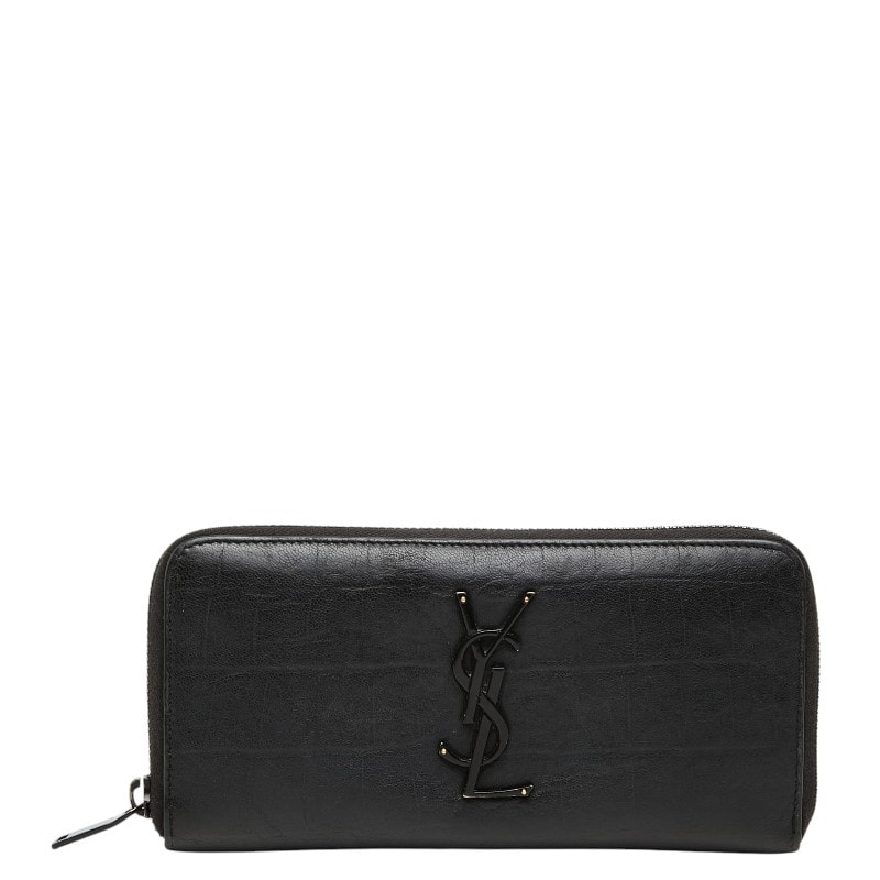 サンローラン YSLロゴ クロコ型押し 長財布 617415 ブラック レザー レディース SAINT LAURENT 【中古】