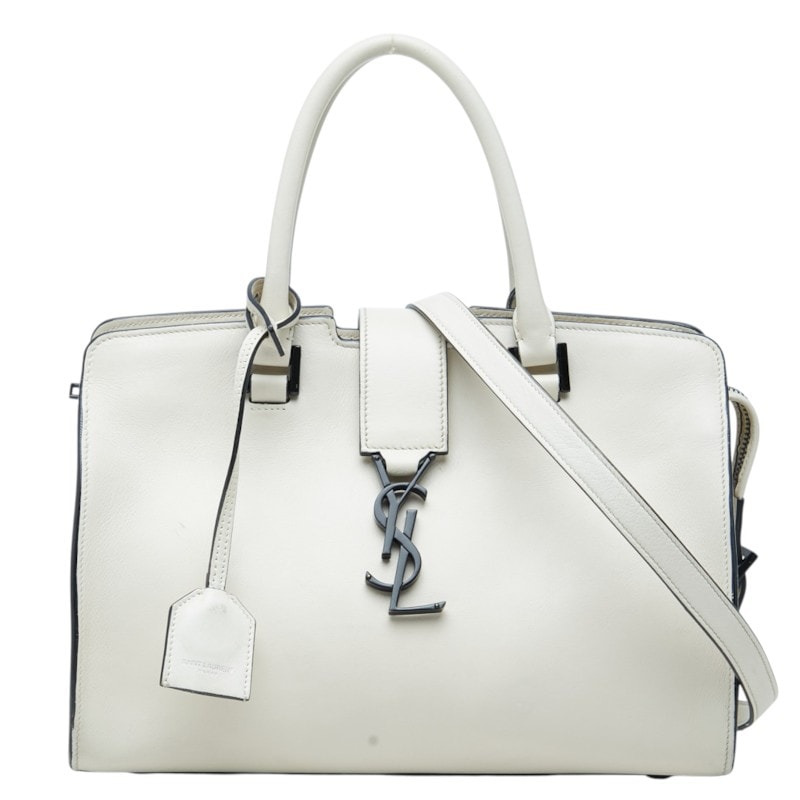 サンローラン YSLロゴ ベイビーカバス ハンドバッグ ショルダーバッグ 2WAY 424868 ホワイト レザー レディース SAINT LAURENT 中古