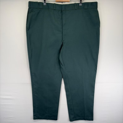 古着 ディッキーズ Dickies USA製 パンツ 大きいサイズ ワンポイントロゴ ジッパーフライ ワークパンツ W50 L32 グリーン系 メンズ