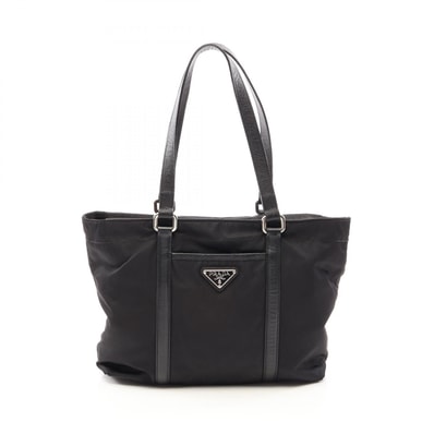 プラダ PRADA 三角プレート トートバッグ バッグ ナイロン レザー レディース ブラック系 【中古】