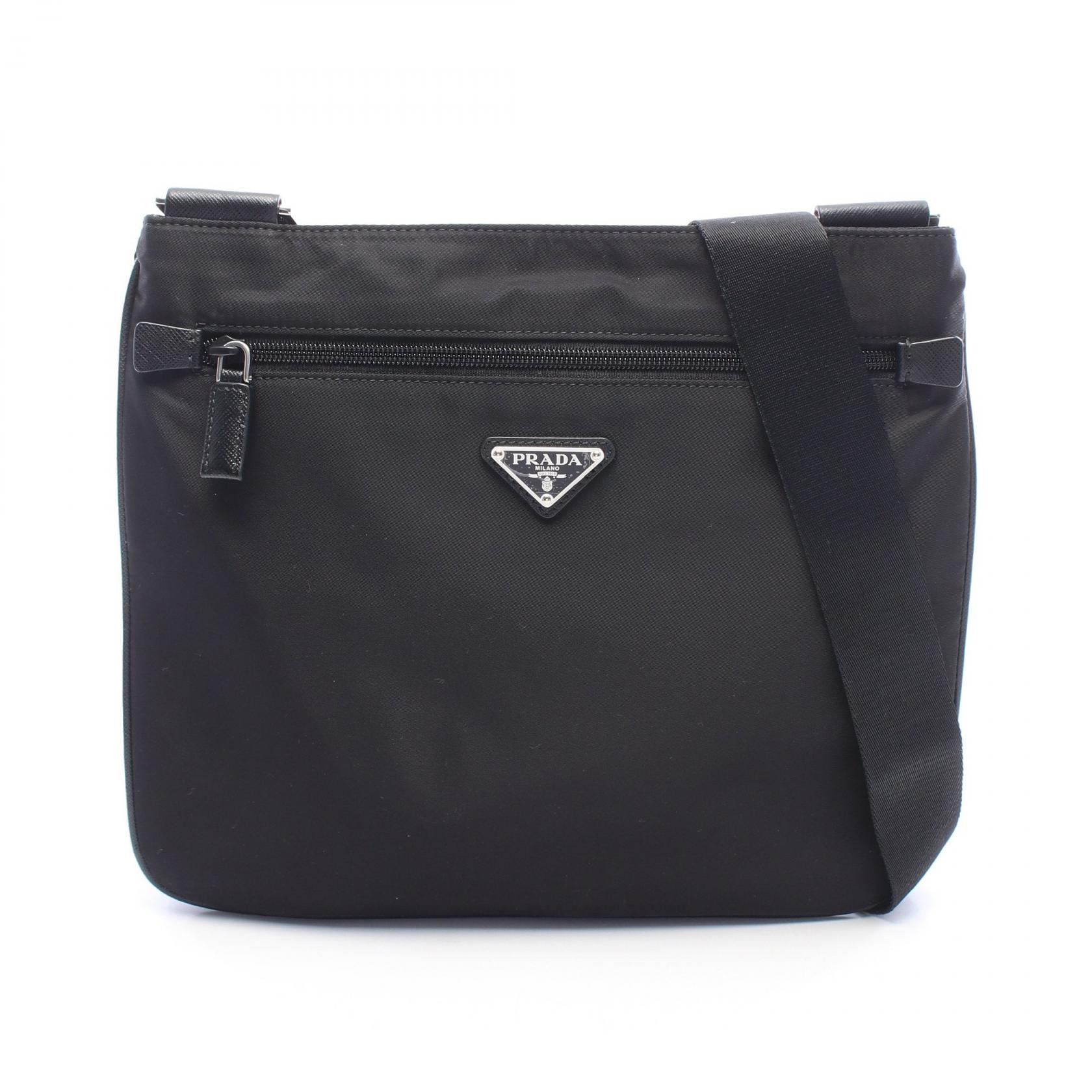 プラダ PRADA トライアングルロゴ ショルダーバッグ バッグ ナイロン レザー レディース ブラック系 【中古】