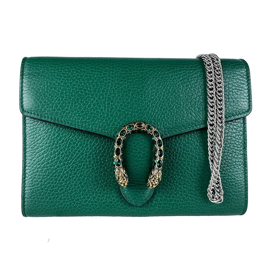 グッチ GUCCI  チェーンウォレット ディオニュソス レザー グリーン レディース 401231【中古】 z10840