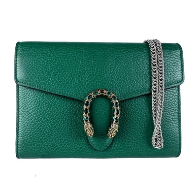 グッチ GUCCI チェーンウォレット ディオニュソス レザー グリーン レディース 401231【中古】 z10840