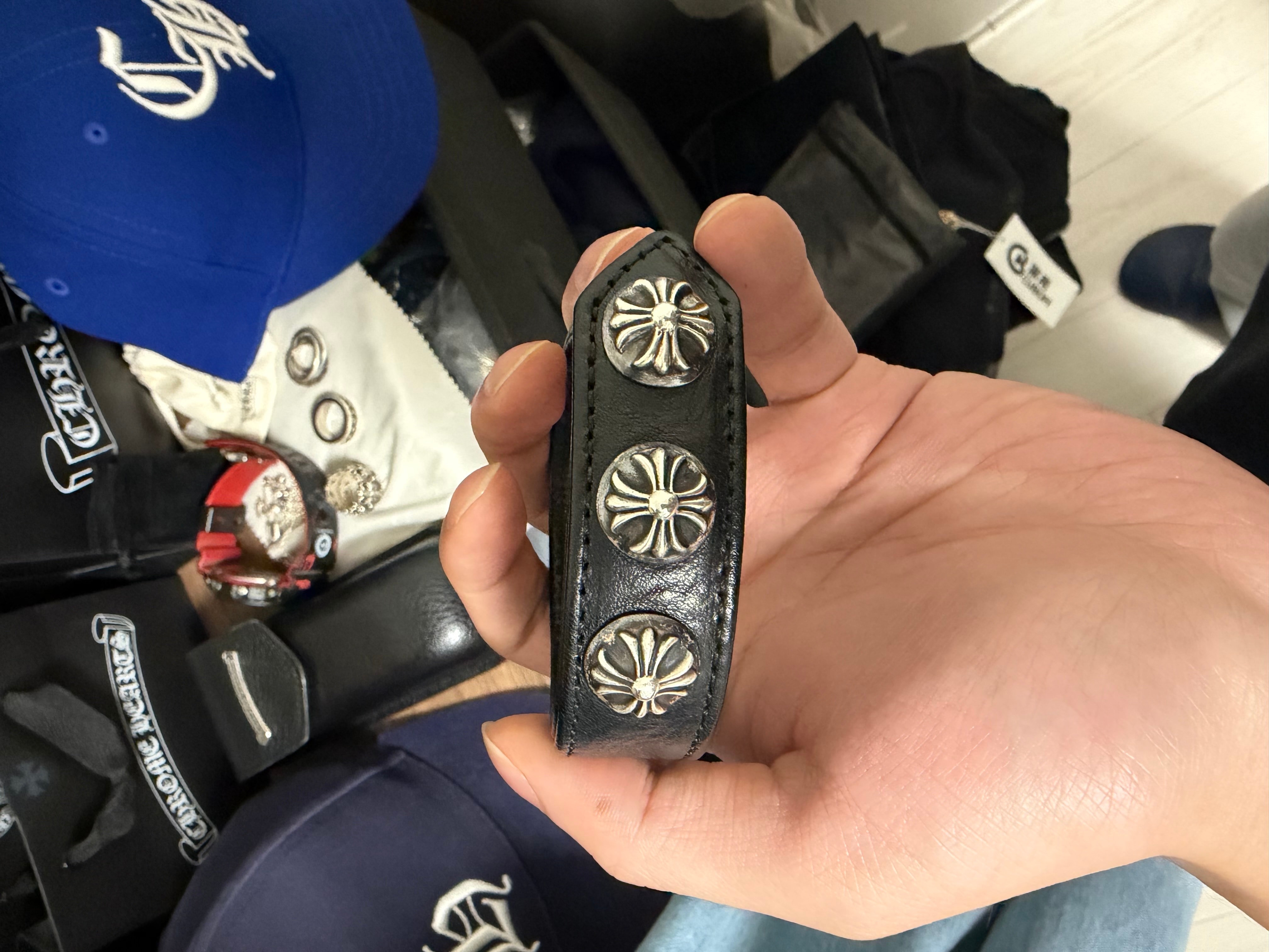 Chrome Hearts 3 Button 2 Snap Leather Bracelet "Black/Silver"