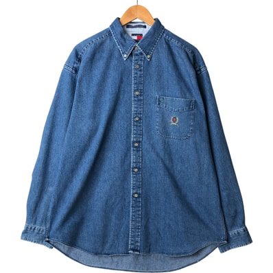 古着 90年代 トミーヒルフィガー TOMMY HILFIGER 長袖 ボタンダウンデニムシャツ メンズL相当 ヴィンテージ/eaa590944