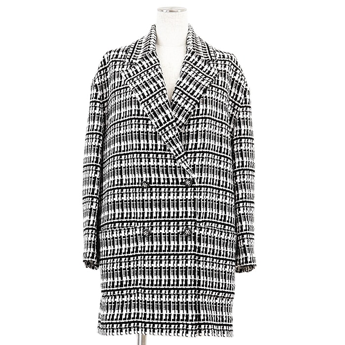 美品 シャネル コート レディース ホワイト ブラック 42 CHANEL