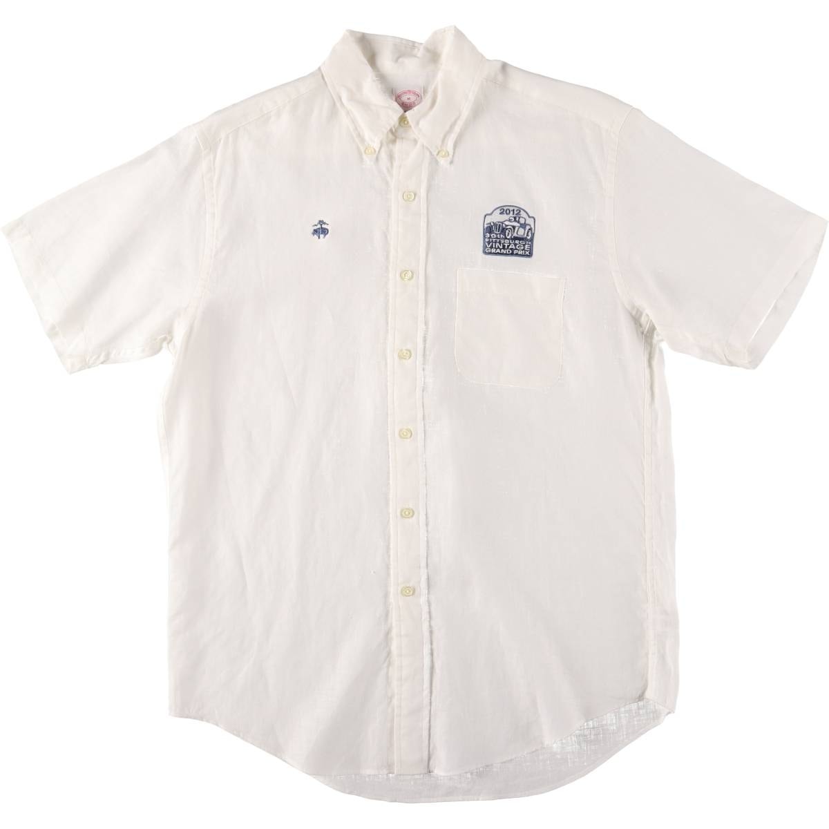 古着 ブルックスブラザーズ Brooks Brothers Est.1818 半袖 リネン ボタンダウンシャツ メンズM相当/eaa560103