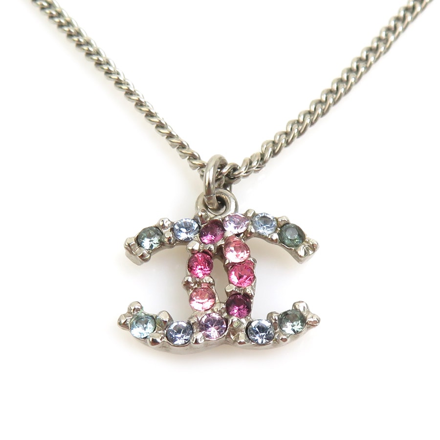 シャネル CHANEL ネックレス ココマーク メタル/ラインストーン シルバー/マルチカラー レディース【中古】 e62129a