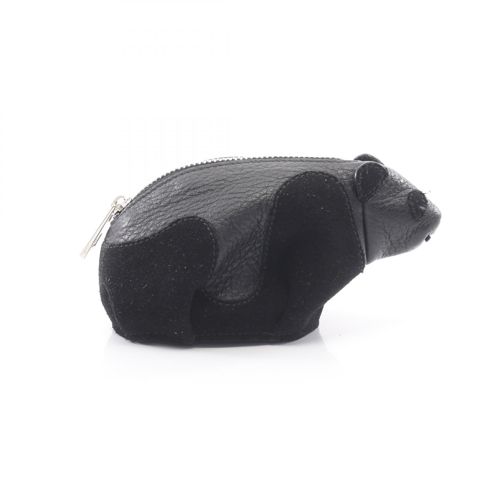 ロエベ LOEWE パンダ コインパース コインケース 財布 レザー スウェード レディース ブラック系 199.61JH75 【中古】