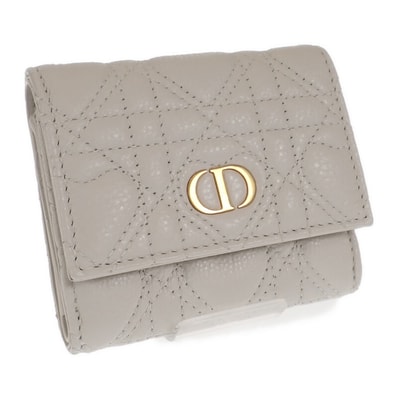 ディオール Dior カロ ハイビスカスウォレット S5175UNID_M030 三つ折り財布 カーフ ホワイト ゴールド金具 レディース【中古】【Aランク】