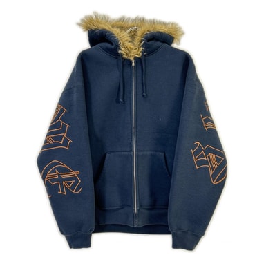 シュプリーム 25FW ネイビー Faux Fur Zip Up Hooded Sweatshirt L