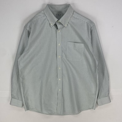 古着 エルエルビーン L.L.Bean 長袖シャツ ボタンダウン 胸ポケット ロングスリーブ M グリーン系 ストライプ メンズ