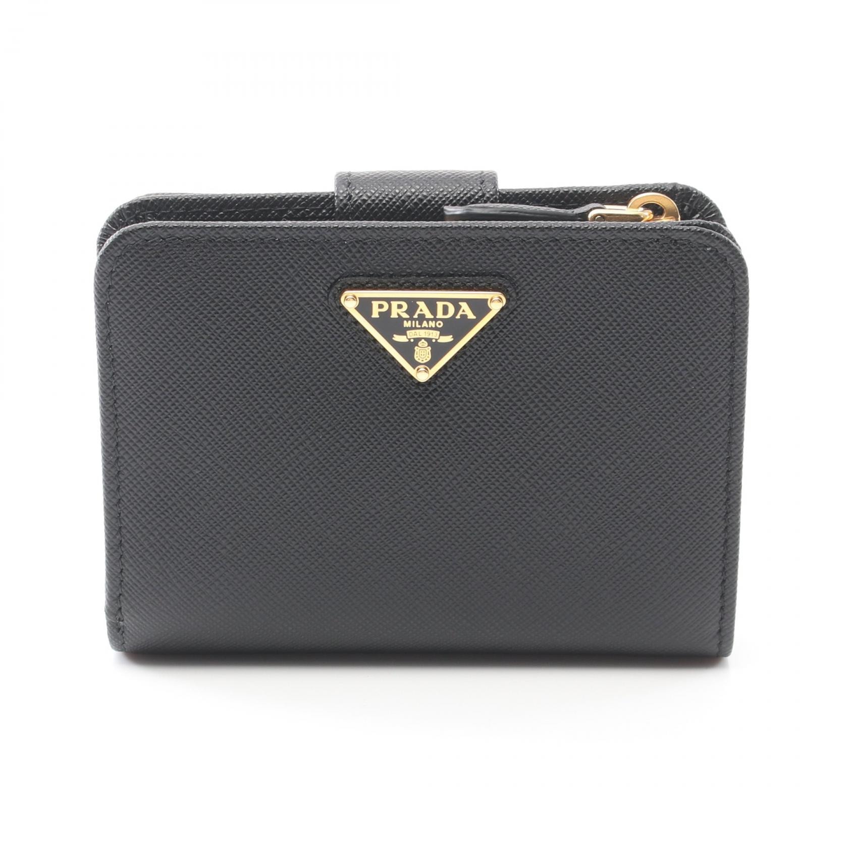 プラダ PRADA SAFFIANO TRIANG 二つ折り財布 財布 サフィアーノレザー レディース ブラック系 1ML018QHHF0002 【新品】