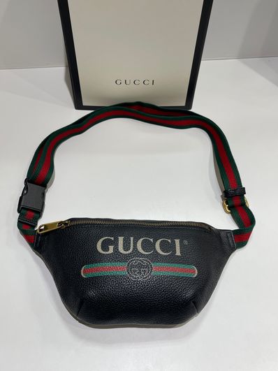 GUCCI Vintage Logo Print Leather Small Belt Bag "Black"