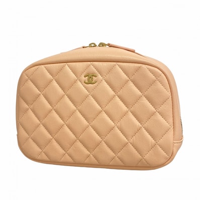 ★SALE【6dd4177-k】シャネル ポーチ マトラッセ キャビアスキン ピンク シャンパンゴールド金具【中古】レディース