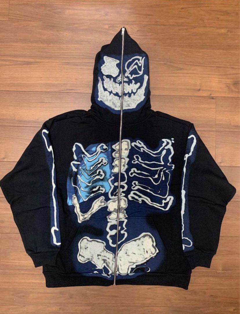 Travis Scott Cactus Jack For Fragment Skeleton Graffiti Full Zip Hoodie "Black"