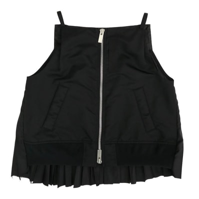 Sacai サカイ キャミソール 24-07245 Camisole Shirt MA-1ドッキング 異素材切替 バックプリーツ カットソー キャミソール ベスト タンクトップ ブラック系 3【中古】
