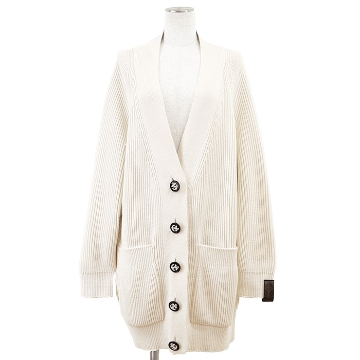 【極美品】LOUIS VUITTON ルイ・ヴィトン ニット カーディガン カシミヤブレンド サイズ XS レディース 2024AW モノグラムフラワー アンカーボタン ローゲージ オーバーサイズ ロングスリーブ 長袖 トップス アイボリー イタリア製