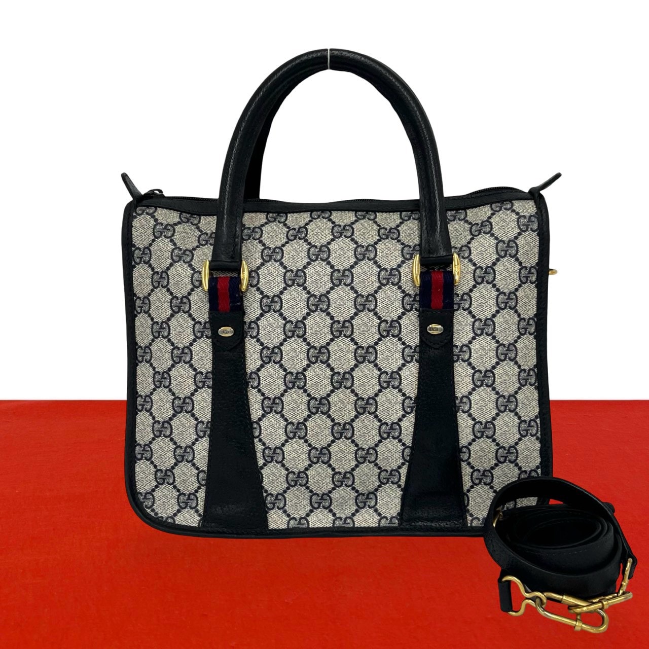 GUCCI グッチ シェリーライン PVC レザー ショルダーバッグ ネイビー
97213