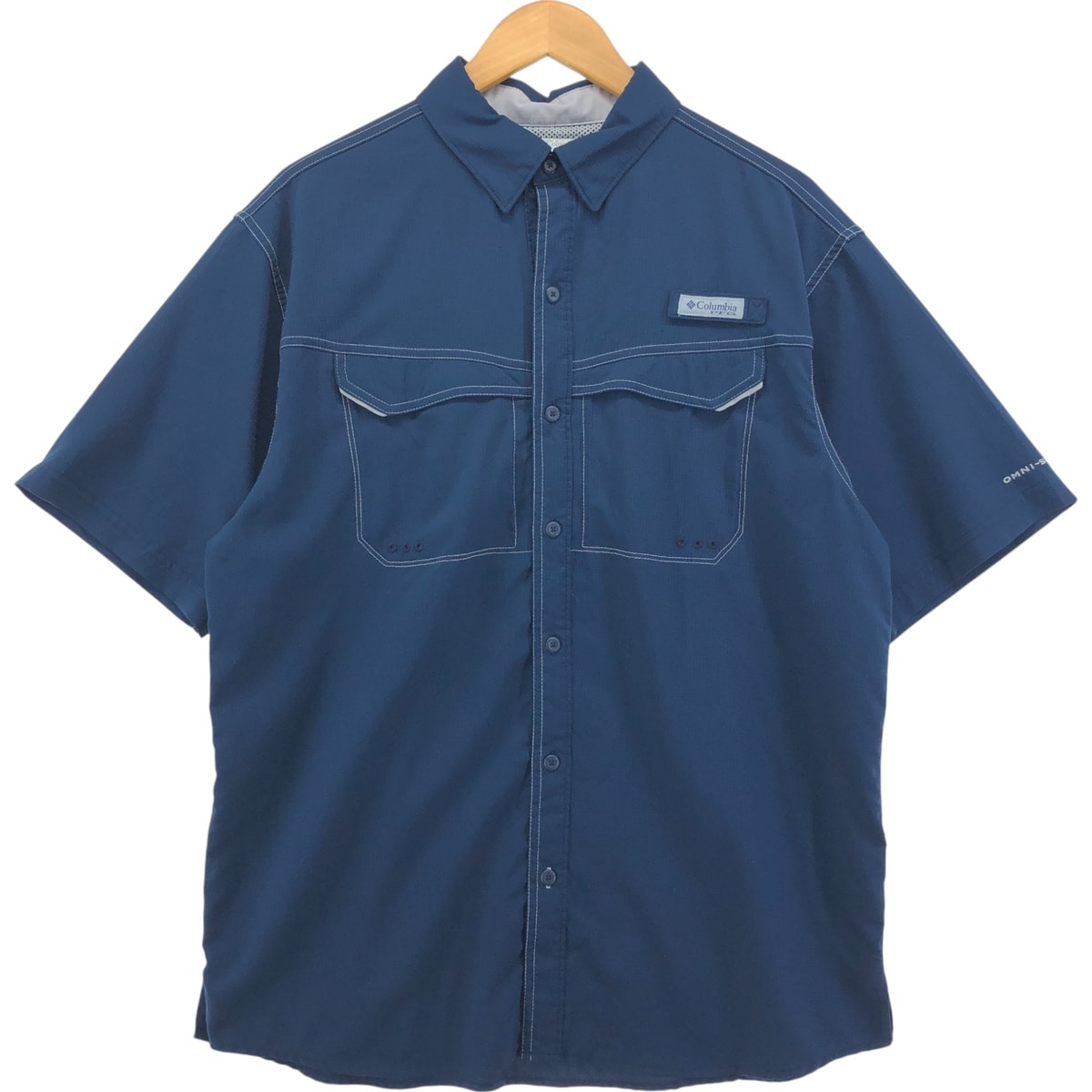 古着 コロンビア Columbia PFG OMNI-SHADE 隠しボタンダウン リップストップ 半袖 フィッシングシャツ メンズM相当/eaa551879
