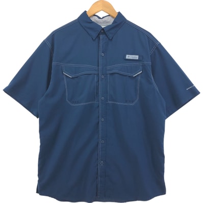 古着 コロンビア Columbia PFG OMNI-SHADE 隠しボタンダウン リップストップ 半袖 フィッシングシャツ メンズM相当/eaa551879