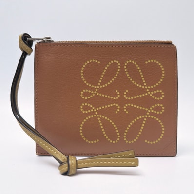 LOEWE Brand Coin Cardholder In Calfskin "Tan / Ochre"