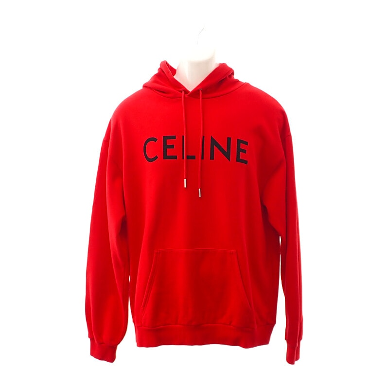 セリーヌ CELINE ルーズ フーディー L 2Y321670Q パーカー コットン レッド メンズ【中古】【Aランク】