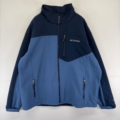 古着 コロンビア Columbia ジャケット ソフトシェル 大きいサイズ フルジップ ワンポイントロゴ 2XL ネイビー系 メンズ