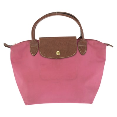 美品 Longchamp ロンシャン ル プリアージュ ピンク ブラウン ゴールド金具 ナイロン レザー/ ハンドバッグ トートバッグ 602221 【中古】