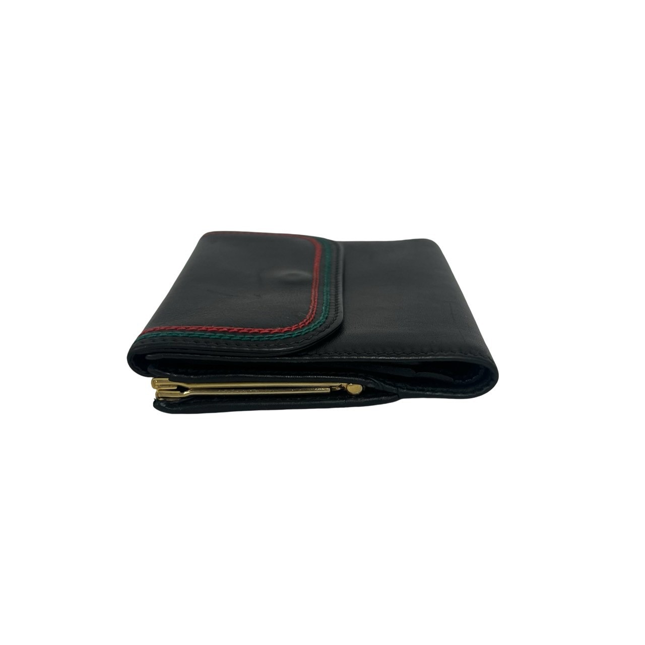 GUCCI グッチ シェリーライン　シマ　レザー　ブラック　二つ折り財布 B (目立った傷や汚れなし)】GUCCI グッチ シェリーライン GG ロゴ 金具