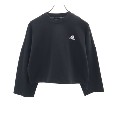 adidas アディダス 長袖 スウェット クロップド トレーナー L ブラック