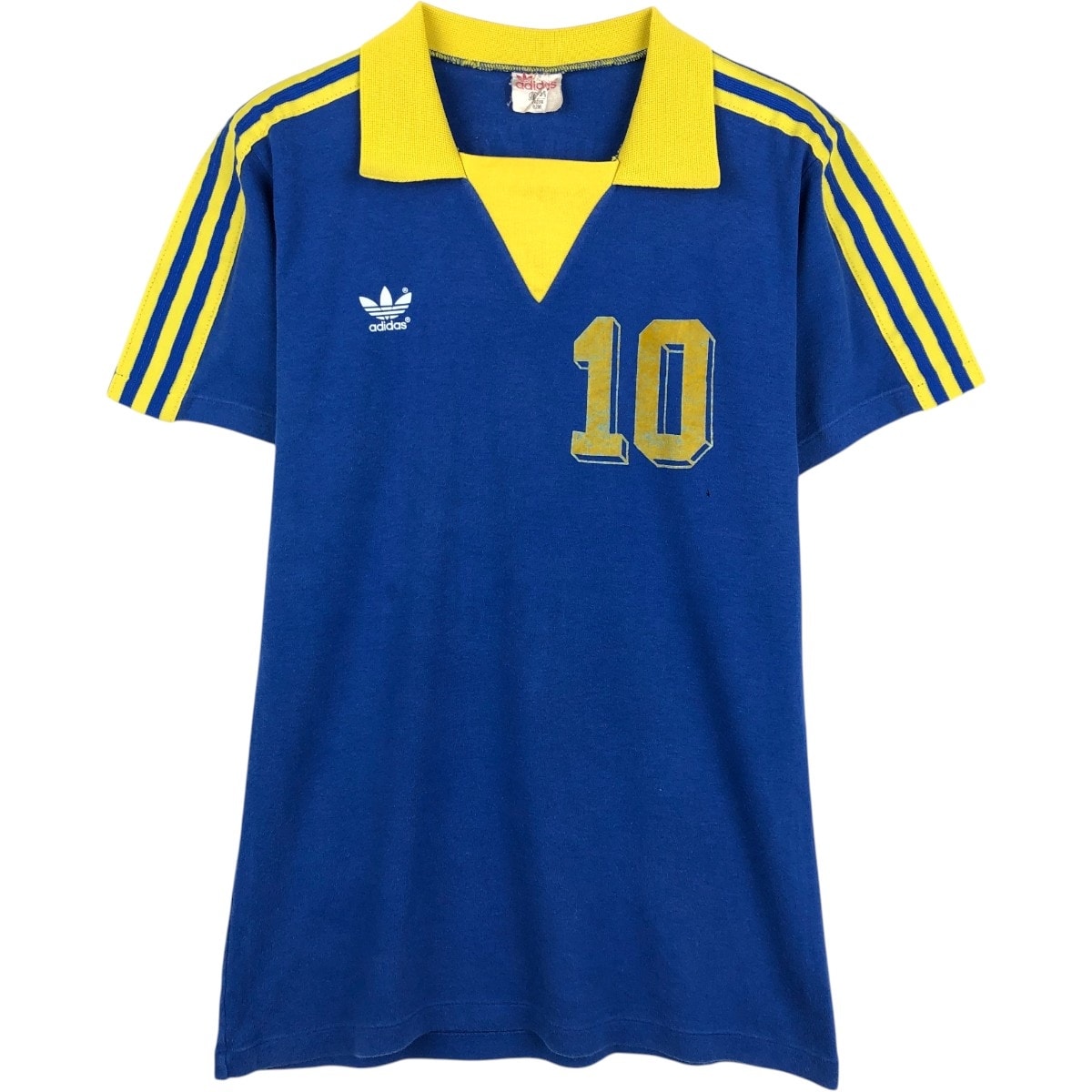古着 70年代 アディダス adidas トレフォイルロゴ 襟付き サッカーユニフォーム ゲームシャツ 西ドイツ製 レディースM相当 ヴィンテージ/eaa672912