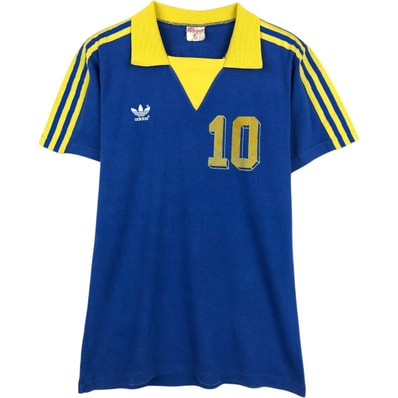 古着 70年代 アディダス adidas トレフォイルロゴ 襟付き サッカーユニフォーム ゲームシャツ 西ドイツ製 レディースM相当 ヴィンテージ/eaa672912